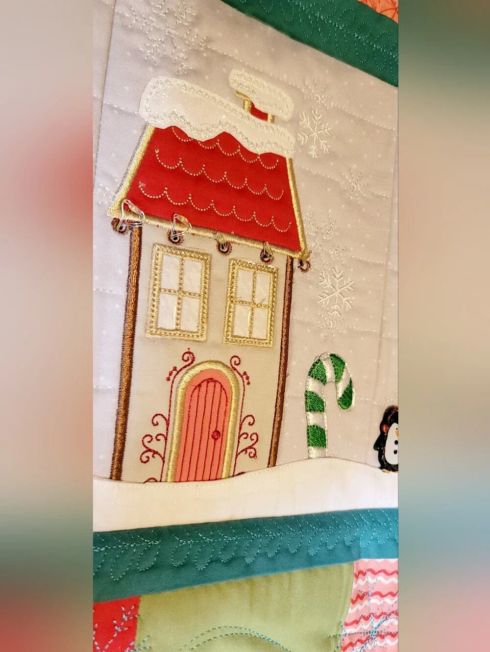 Candy Cane Lane Bench Kimberbell Pillow Cover Machine Appliqued Fairy Lights